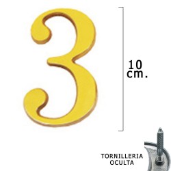 Numero Latón "3" 10 cm. con Tornilleria Oculta (Blister 1...
