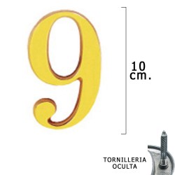 Numero Latón "9" 10 cm. con Tornilleria Oculta (Blister 1...