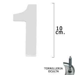 Numero Metal "1" Plateado Mate 10 cm. con Tornilleria...