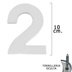 Numero Metal "2" Plateado Mate 10 cm. con Tornilleria...