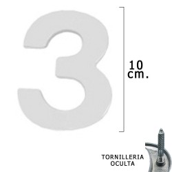 Numero Metal "3" Plateado Mate 10 cm. con Tornilleria...
