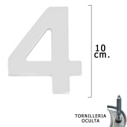 Numero Metal "4 Plateado Mate 10 cm. con Tornilleria...