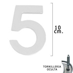 Numero Metal "5" Plateado Mate 10 cm. con Tornilleria...
