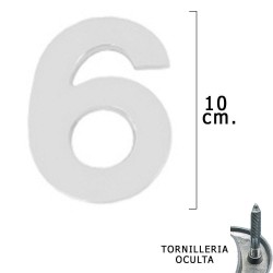 Numero Metal "6" Plateado Mate 10 cm. con Tornilleria...