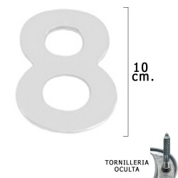 Numero Metal "8" Plateado Mate 10 cm. con Tornilleria...